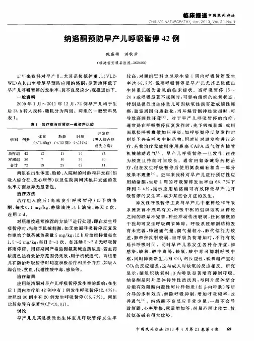 纳洛酮预防早产儿呼吸暂停42例