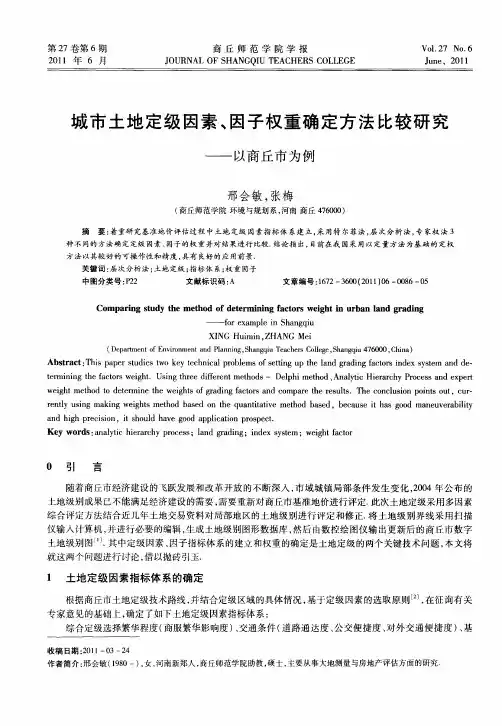 城市土地定级因素、因子权重确定方法比较研究——以商丘市为例
