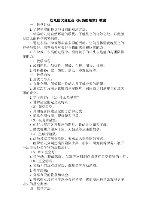 幼儿园大班社会《闪亮的星空》教案