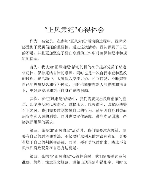 “正风肃纪”心得体会