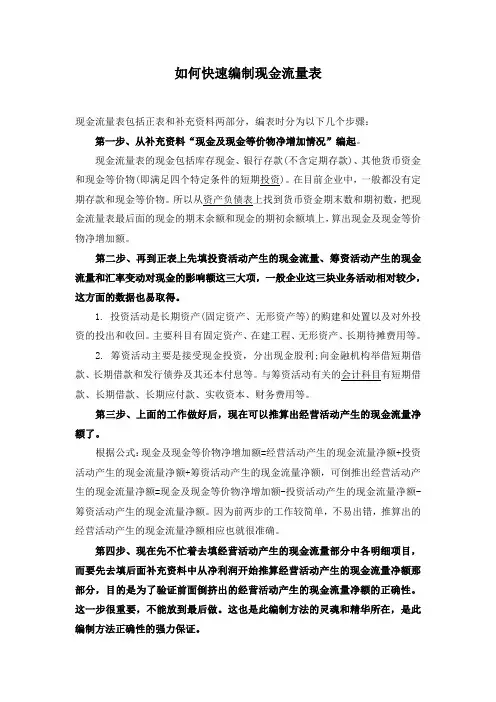 如何快速编制现金流量表