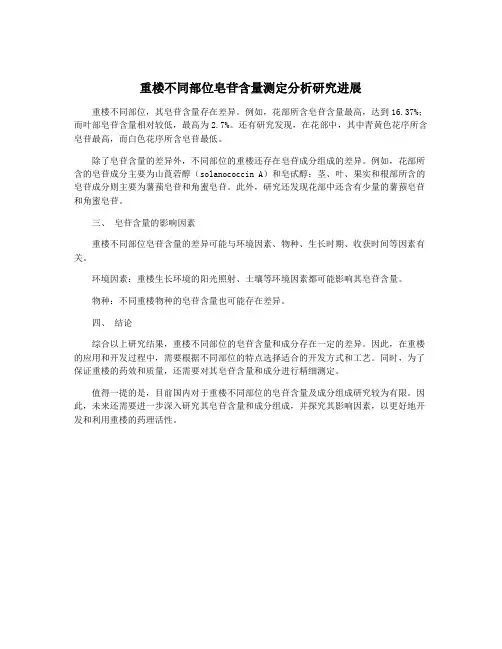 重楼不同部位皂苷含量测定分析研究进展