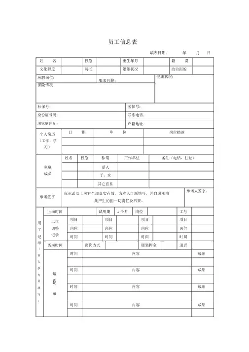 员工信息表模板