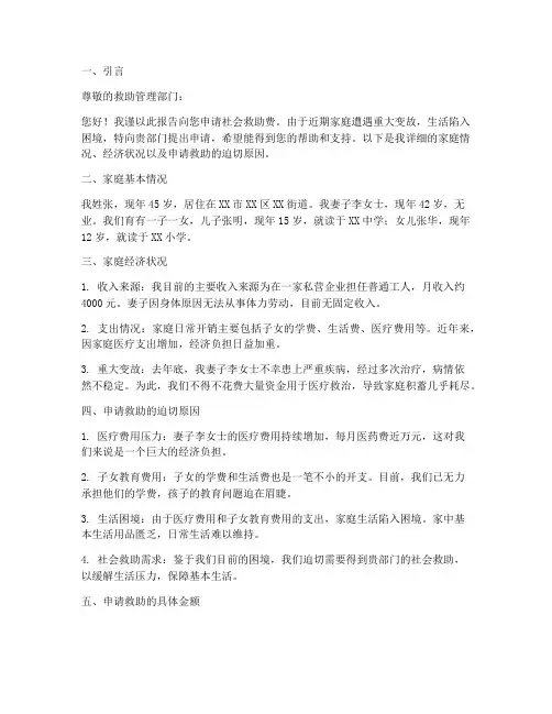 社会救助费申请报告