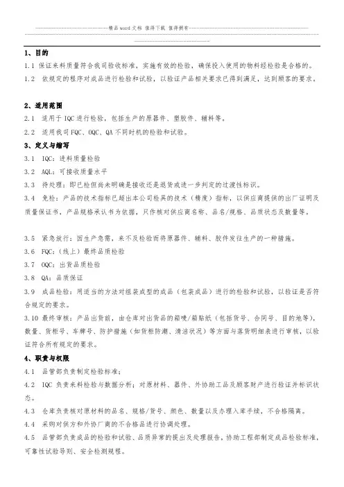 产品检验控制程序