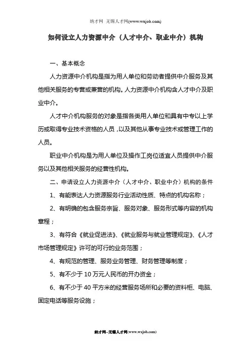 如何设立人力资源中介(人才中介、职业中介)机构