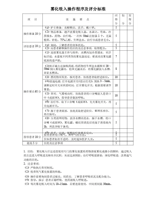 雾化吸入法操作规程