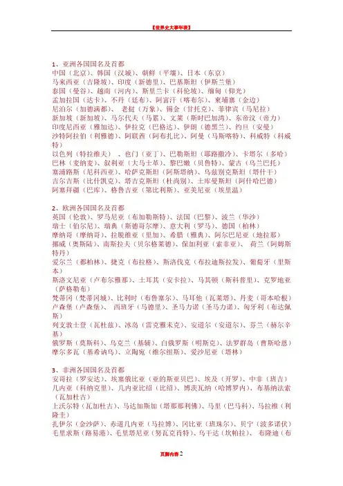 世界各国国名及首都大全