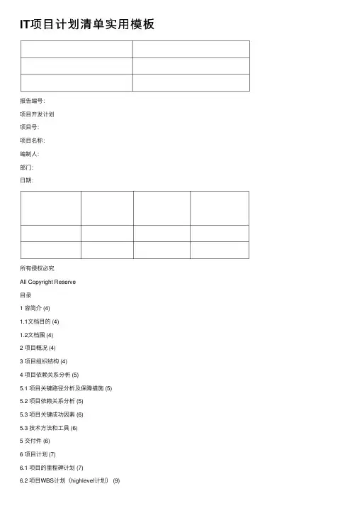 IT项目计划清单实用模板