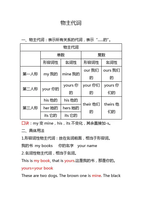 小学英语：物主代词及练习题