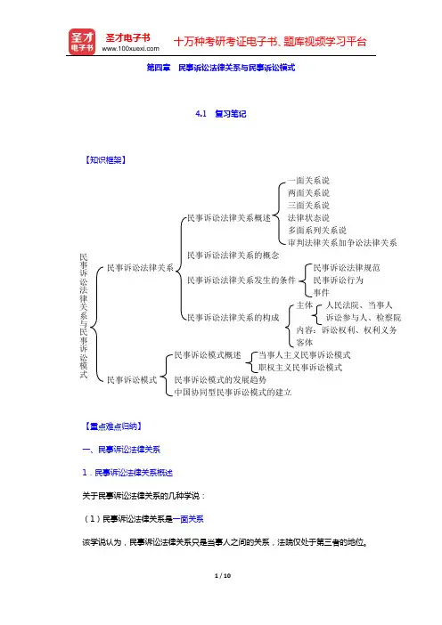 田平安《民事诉讼法学》笔记和课后习题详解 (第四章 民事诉讼法律关系与民事诉讼模式)【圣才出品】