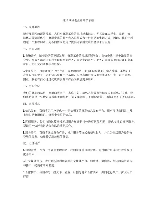 兼职网站创业计划书总结