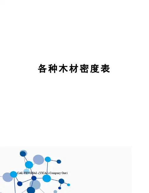 各种木材密度表