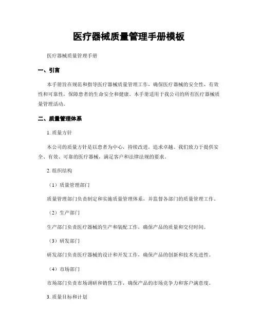 医疗器械质量管理手册模板