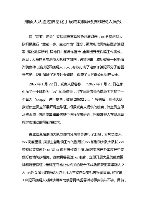刑侦大队通过信息化手段成功抓获犯罪嫌疑人简报
