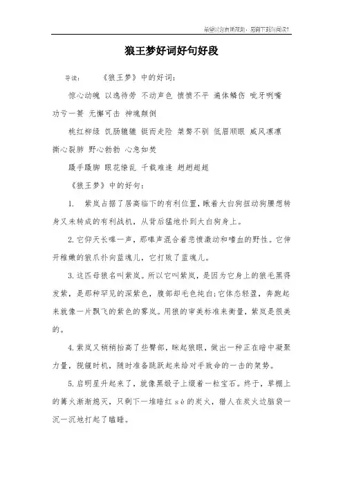狼王梦好词好句好段