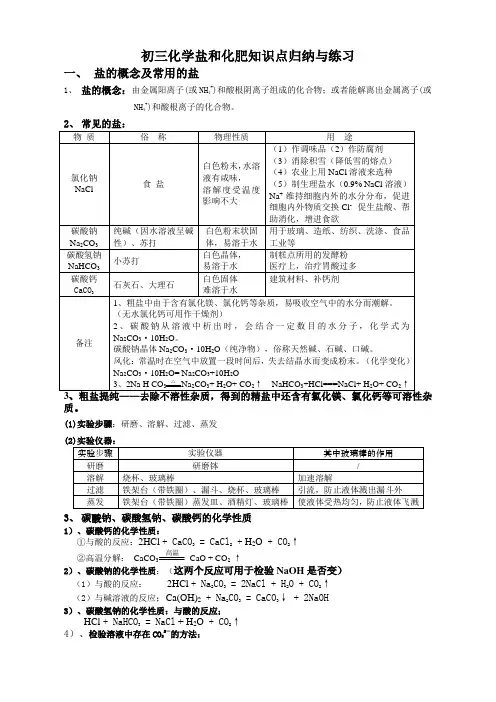 初三化学盐与化肥知识点