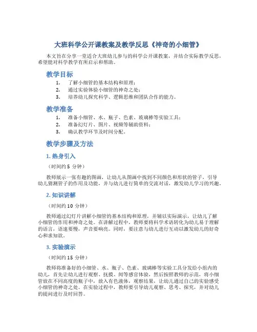 大班科学公开课教案及教学反思《神奇的小细管》