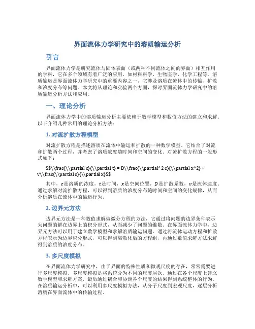 界面流体力学研究中的溶质输运分析