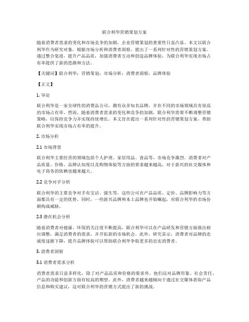 联合利华营销策划方案
