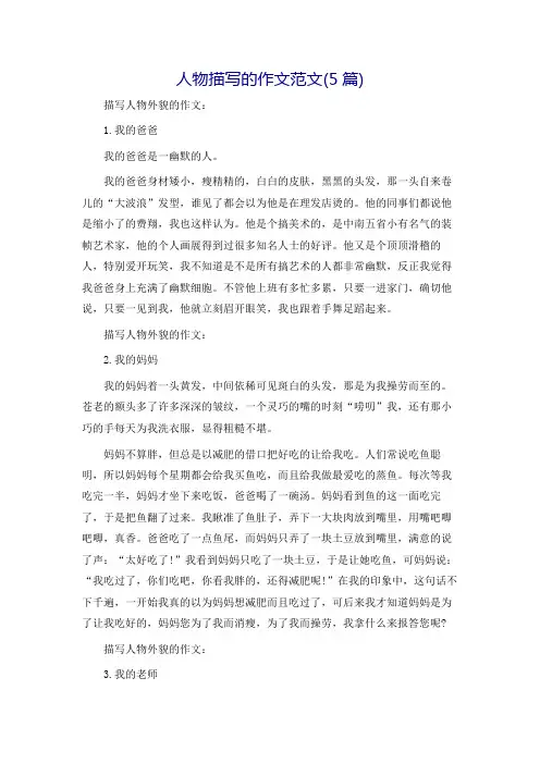 人物描写的作文范文(5篇)