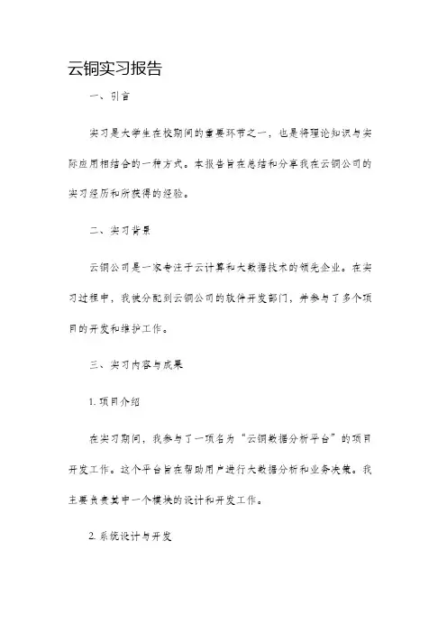 云铜实习报告