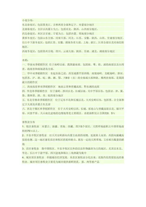 小麦的分布