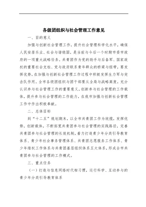 各级团组织与社会管理工作意见