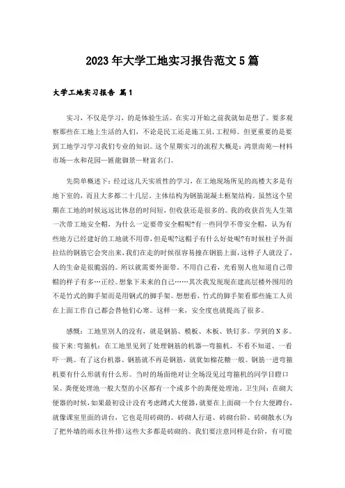 2023年大学工地实习报告范文5篇