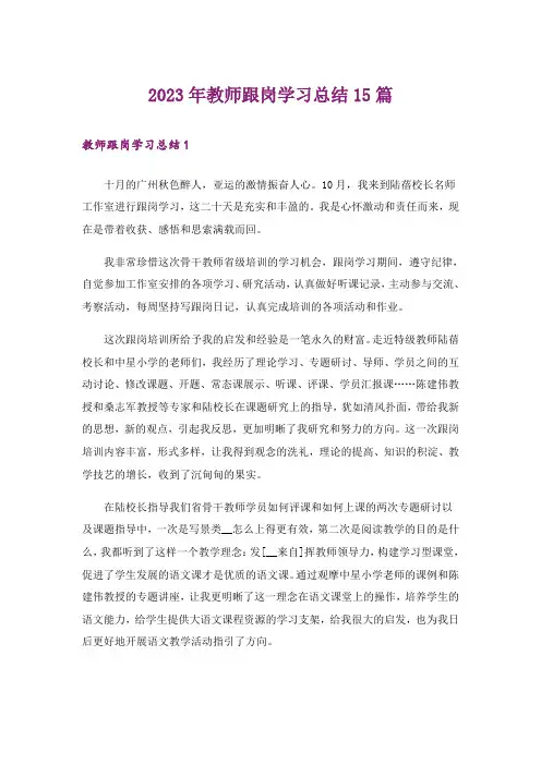 2023年教师跟岗学习总结15篇