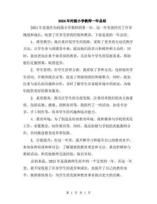 2024年村级小学教师一年总结