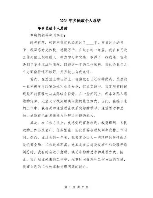 2024年乡民政个人总结