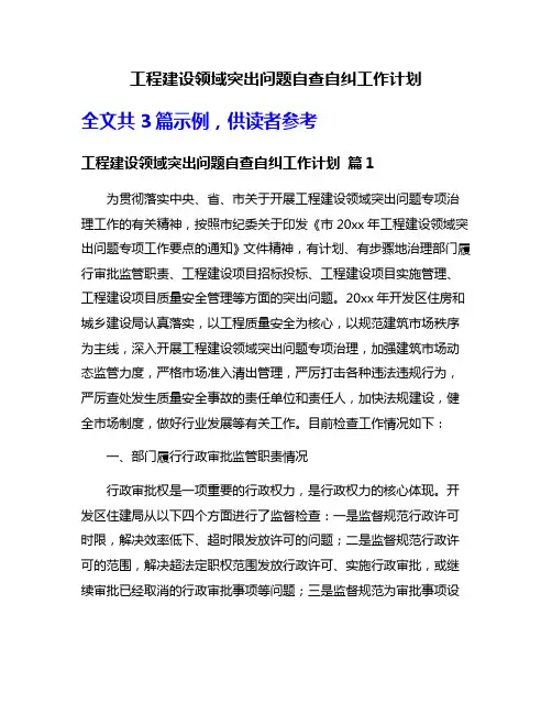 工程建设领域突出问题自查自纠工作计划