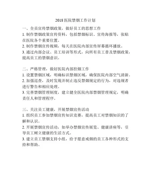 2018医院禁烟工作计划