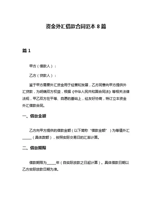 资金外汇借款合同范本8篇