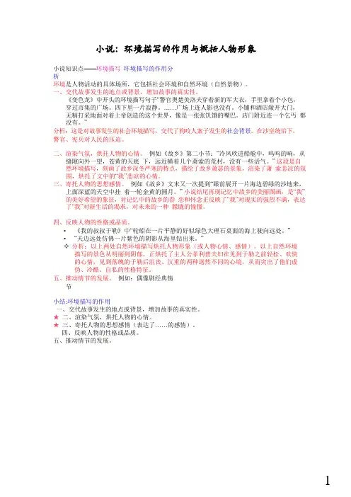 小说：环境描写的作用与概括人物形象