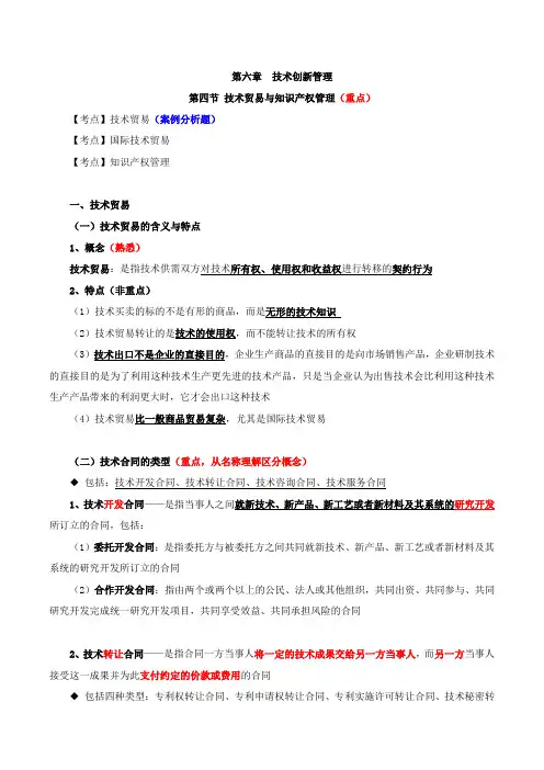 中级经济师-工商、第六章技术创新管理-第四节技术贸易与知识产权管理(一)