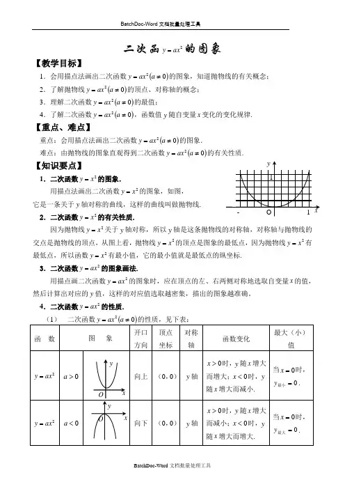 2014中考含答案   二次函数y=ax2的图象