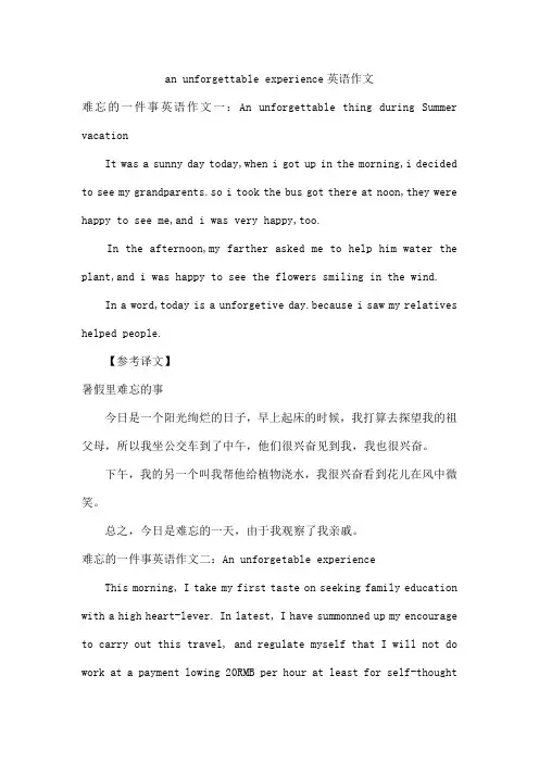 an unforgettable experience英语作文