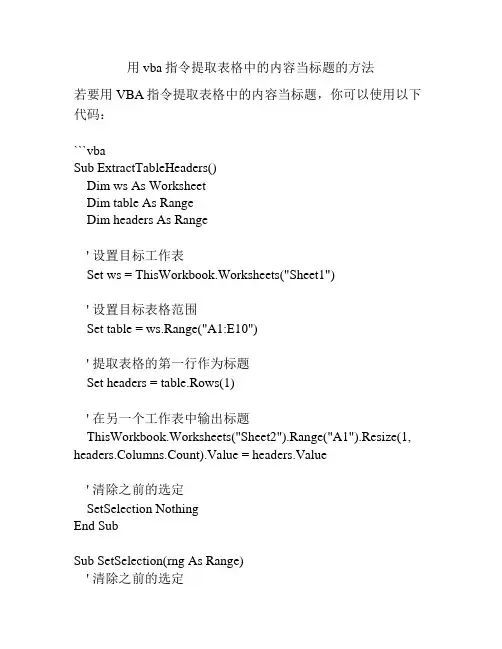 用vba指令提取表格中的内容当标题的方法