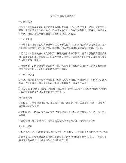 医学美容创业计划书范本
