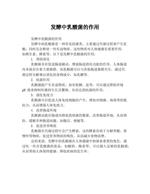 发酵中乳酸菌的作用