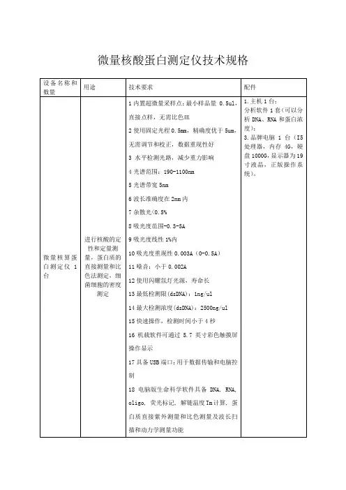 微量核酸蛋白测定仪技术规格