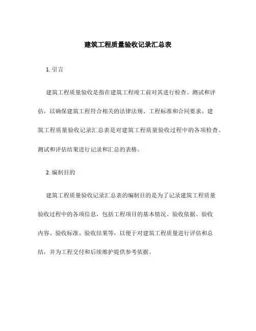 建筑工程质量验收记录汇总表