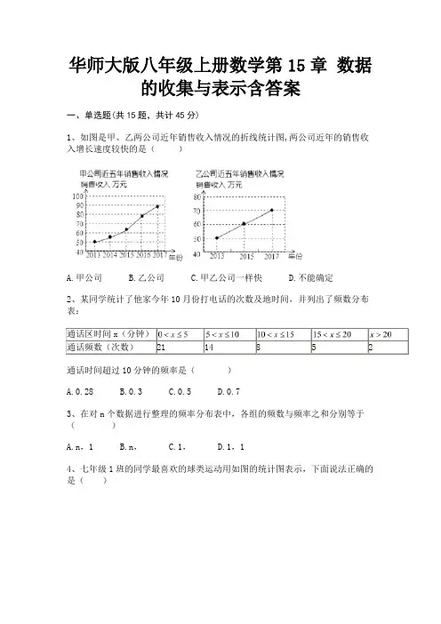 华师大版八年级上册数学第15章 数据的收集与表示含答案(适用考试)