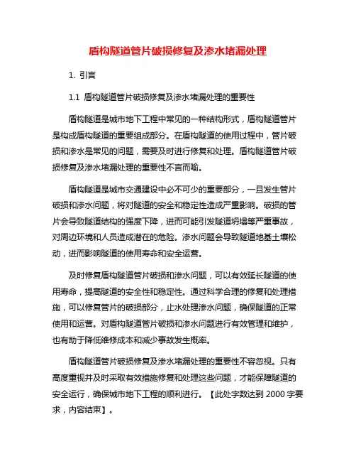 盾构隧道管片破损修复及渗水堵漏处理