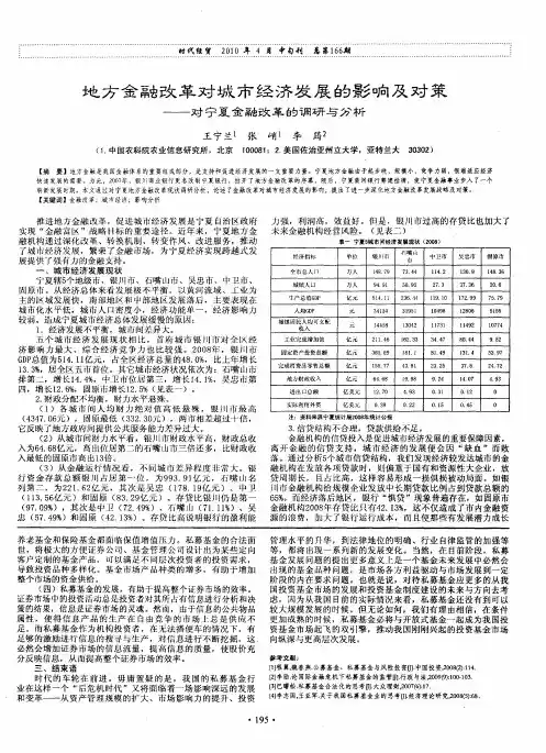 地方金融改革对城市经济发展的影响及对策——对宁夏金融改革的调研与分析