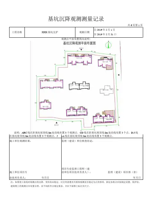 基坑沉降观测记录表