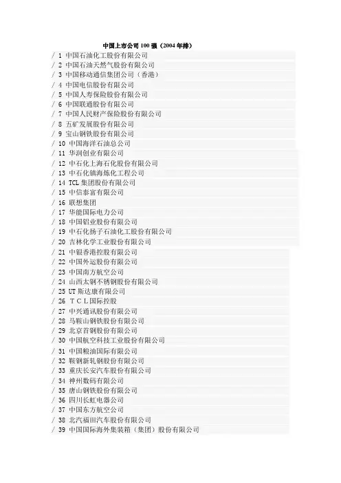 中国上市公司100强(2004年排)