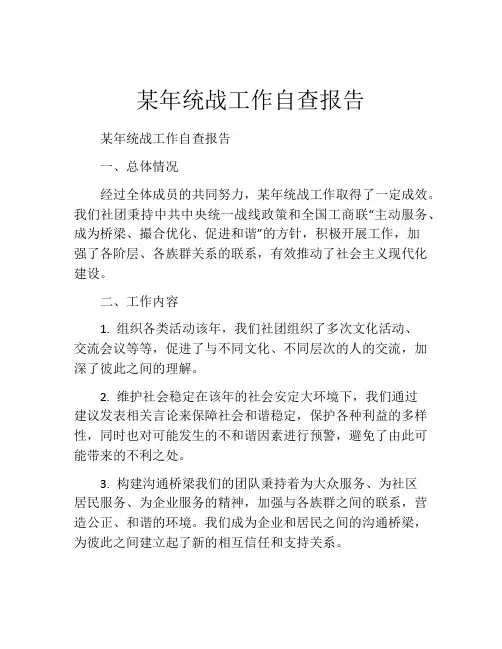 某年统战工作自查报告